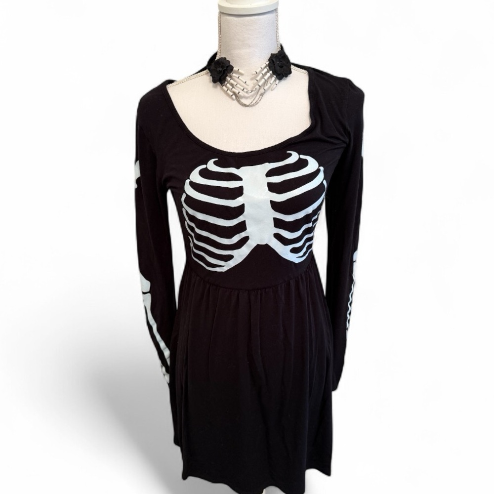 Skeleton Print Long Sleeve Dress Hot Topic sz L